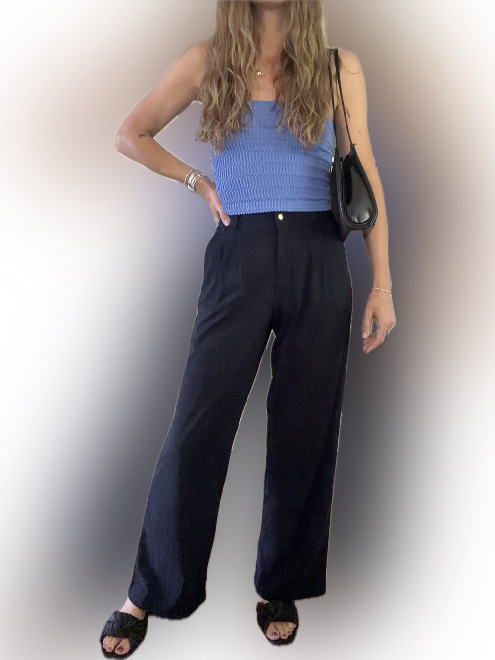 High-Rise Wide-Leg Pants in Navy